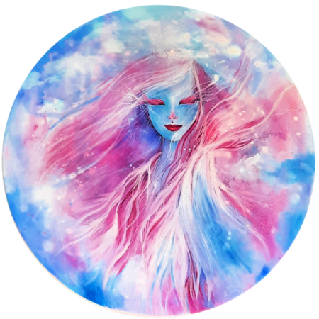 Pintura em tela redonda de Sara teixeira